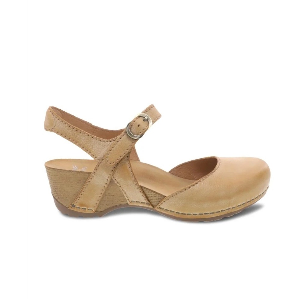 Dansko Tiffani Tan Milled Burnished Mary Jane Sandals Size 39 Ankle Strap